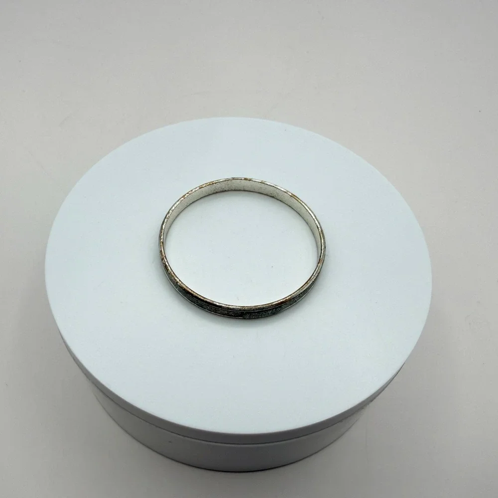 Vintage 90s Silver Tone Glitter Texture‎ Bangle Bracelet Boho Minimalist Jewelry